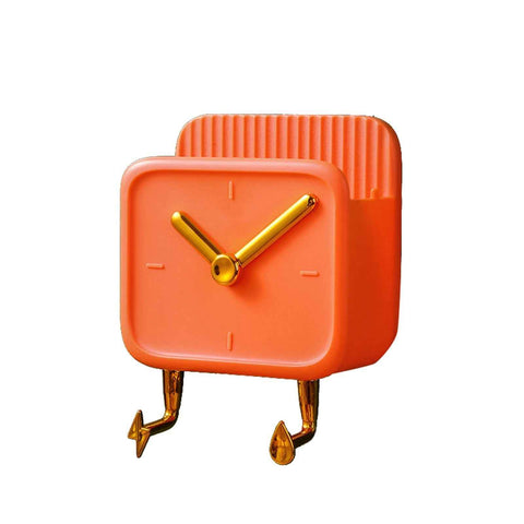 Wall Mounted Storage Box PP Clock Shaped Multifunctional Container with Hooks for Dormitory Bedside Orange In Australia - Darrahopens