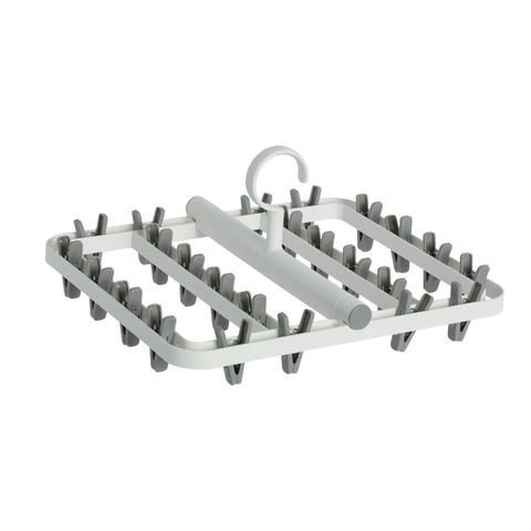 Drying Rack Foldable Matrix Hanging Point 24 Clips Household Drying Rack for Socks Underwear Panties White Grey