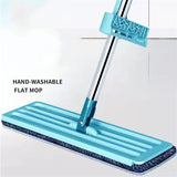 Floor Mop Dry Wet Dual Use Microfiber Free Hand Washing Flat Cleaning Tile Mop for Home Use Blue Mop, 1 Piece of Pads
