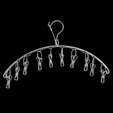 Clothes Drying Hanger Stainless Steel Thick Arc Shaped Windproof Sock Hanger for Socks Towels Bras Underwear 10 Clips In Australia - Darrahopens