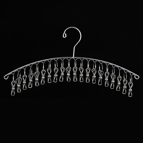 Clothes Drying Hanger Stainless Steel Thick Arc Shaped Windproof Sock Hanger for Socks Towels Bras Underwear 20 Clips
