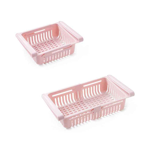 Fridge Drawer Organizer Retractable Multifunction Space Saving Refrigerator Storage Box Pink 20.5x16.4x7.6cm / 8.1x6.5x3.0in In Australia - Darrahopens