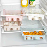 Fridge Drawer Organizer Retractable Multifunction Space Saving Refrigerator Storage Box Pink 20.5x16.4x7.6cm / 8.1x6.5x3.0in