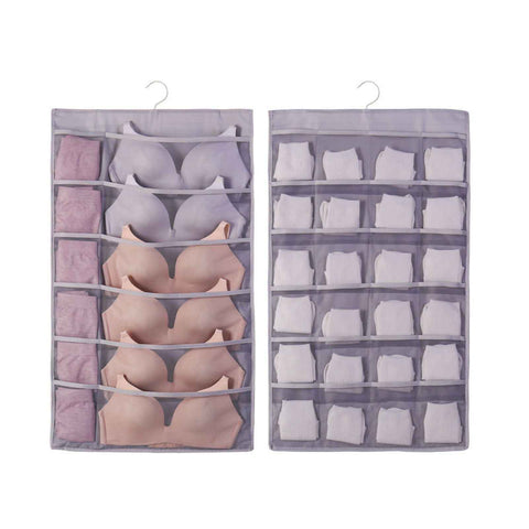 Hanging Bra Organizer Oxford Fabric Double Sides Breathable Large Capacity Underwear Storage Organizer for Bra Socks Gray, Front 12, Back 24 In Australia - Darrahopens