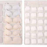 Hanging Bra Organizer Oxford Fabric Double Sides Breathable Large Capacity Underwear Storage Organizer for Bra Socks Beige, Front 12, Back 24