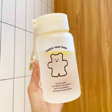 Kids Water Bottle Cute Cartoon Printing Handle Design Healthy Odorless Good Sealing Students Water Cup Black Bear