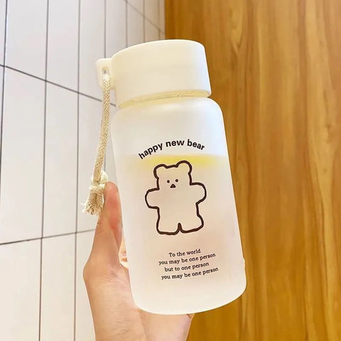 Kids Water Bottle Cute Cartoon Printing Handle Design Healthy Odorless Good Sealing Students Water Cup Black Bear
