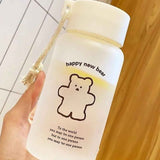 Kids Water Bottle Cute Cartoon Printing Handle Design Healthy Odorless Good Sealing Students Water Cup Black Bear