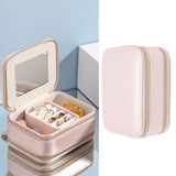 Jewelry Case Double Layer Portable Pink Necklace Hook Design Convenient Handle Travel Jewelry Box