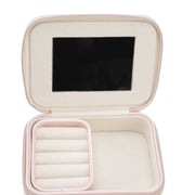 Jewelry Case Double Layer Portable Pink Necklace Hook Design Convenient Handle Travel Jewelry Box