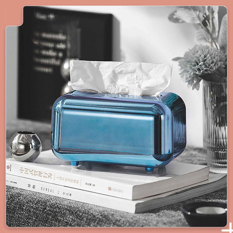 Tissue Storage Box Electroplated Magnetic Retro Built in Spring Facial Tissue Dispenser Box for Home Blue In Australia - Darrahopens