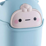 Desktop Trash Can Plastic Mini Lovely Living Room Dining Table Wastebasket with Lid for Home Light Blue Little Elk