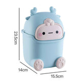 Desktop Trash Can Plastic Mini Lovely Living Room Dining Table Wastebasket with Lid for Home Light Blue Little Elk