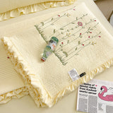 Cotton Quilt Pure Color Home Fashion Elegant Tencel Embroidery Pattern Cotton Summer Cooling Quilt Yellow 1 X Sheet 245x250cm