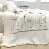 Cotton Quilt Pure Color Home Fashion Elegant Tencel Embroidery Pattern Cotton Summer Cooling Quilt White 2 X Pillowcase 48x74cm