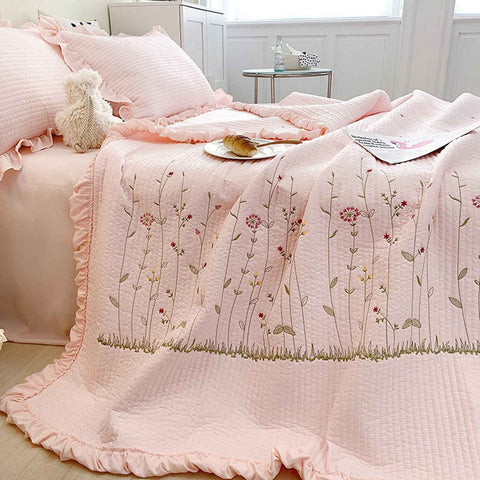 Cotton Quilt Pure Color Home Fashion Elegant Tencel Embroidery Pattern Cotton Summer Cooling Quilt Pink 1 X Sheet 245x250cm In Australia - Darrahopens