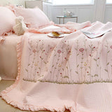 Cotton Quilt Pure Color Home Fashion Elegant Tencel Embroidery Pattern Cotton Summer Cooling Quilt Pink 1 X Sheet 245x250cm In Australia - Darrahopens