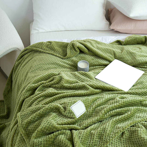 Cooling Blanket Milk Fleece Lattice Jacquard Blanket Summer Cold Single Nap Blanket for Sofa Bed Office Green 100x120cm In Australia - Darrahopens