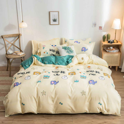 Skin Friendly Quilt Cover Thickened Polyester Soft Brushed Duvet Cover Quilt Bedding for Dormitory Bedroom Animal 180x220cm