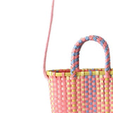 Woven Bag Colorful Plastic Strip Handle Small Cute Fashionable Square Bag for Summer Beach Light Pink In Australia - Darrahopens