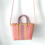 Woven Bag Colorful Plastic Strip Handle Small Cute Fashionable Square Bag for Summer Beach Light Pink