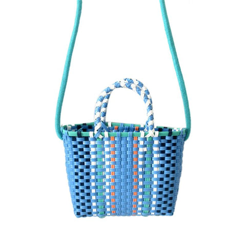 Woven Bag Colorful Plastic Strip Handle Small Cute Fashionable Square Bag for Summer Beach Sky Blue In Australia - Darrahopens