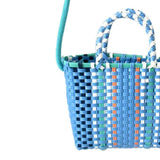 Woven Bag Colorful Plastic Strip Handle Small Cute Fashionable Square Bag for Summer Beach Sky Blue In Australia - Darrahopens