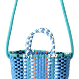 Woven Bag Colorful Plastic Strip Handle Small Cute Fashionable Square Bag for Summer Beach Sky Blue In Australia - Darrahopens