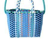 Woven Bag Colorful Plastic Strip Handle Small Cute Fashionable Square Bag for Summer Beach Sky Blue In Australia - Darrahopens