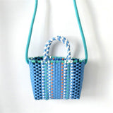 Woven Bag Colorful Plastic Strip Handle Small Cute Fashionable Square Bag for Summer Beach Sky Blue In Australia - Darrahopens