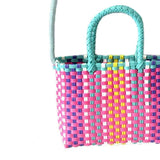 Woven Bag Colorful Plastic Strip Handle Small Cute Fashionable Square Bag for Summer Beach Green And Rose Red In Australia - Darrahopens
