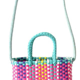 Woven Bag Colorful Plastic Strip Handle Small Cute Fashionable Square Bag for Summer Beach Green And Rose Red In Australia - Darrahopens