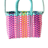 Woven Bag Colorful Plastic Strip Handle Small Cute Fashionable Square Bag for Summer Beach Green And Rose Red In Australia - Darrahopens