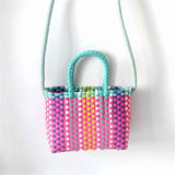 Woven Bag Colorful Plastic Strip Handle Small Cute Fashionable Square Bag for Summer Beach Green And Rose Red In Australia - Darrahopens