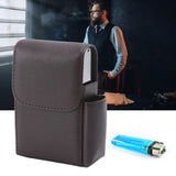 PU Leather Cigarette Box Anti Scratch Protective Storage Card Case with Lighter Holder Brown