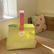 Bento Bag Heart Letter Embroidery Pattern Inner Pocket Storage Button Canvas Material Portable Lunch Box Bag Green In Australia - Darrahopens