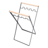 Trash Bag Holder Stand Rubber Wood Handle Iron Stand Flat Appearance Foldable Portable Garbage Bag Stand for Indoor Outdoor Use Black