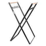 Trash Bag Holder Stand Rubber Wood Handle Iron Stand Flat Appearance Foldable Portable Garbage Bag Stand for Indoor Outdoor Use Black
