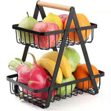 Storage Basket Iron Wood 2 Layers Detachable Fruit Vegetable Shelf Rack for Living Room Kitchen Desktop Black In Australia - Darrahopens