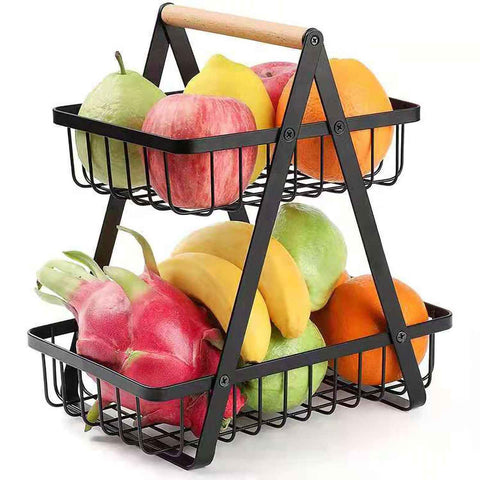Storage Basket Iron Wood 2 Layers Detachable Fruit Vegetable Shelf Rack for Living Room Kitchen Desktop Black In Australia - Darrahopens