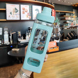 Straw Water Bottle with Marker 700ml Large Capacity Double Layer Water Jug for Home Gym School Green In Australia - Darrahopens