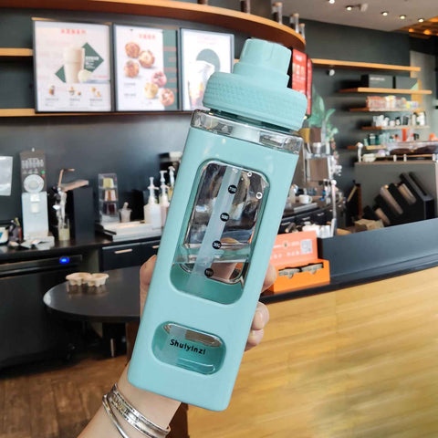Straw Water Bottle with Marker 700ml Large Capacity Double Layer Water Jug for Home Gym School Green In Australia - Darrahopens