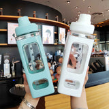 Straw Water Bottle with Marker 700ml Large Capacity Double Layer Water Jug for Home Gym School Green In Australia - Darrahopens
