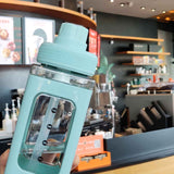 Straw Water Bottle with Marker 700ml Large Capacity Double Layer Water Jug for Home Gym School Green In Australia - Darrahopens