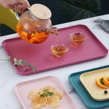 Kitchen Serving Tray Wheat Straw Rectangular Nordic Style Cupcake Fruit Snack Tea Tray for Home Office Restaurant Purple L (Approx. 38x27cm / 15.0x10.6in)