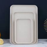 Kitchen Serving Tray Wheat Straw Rectangular Nordic Style Cupcake Fruit Snack Tea Tray for Home Office Restaurant Beige L (Approx. 38x27cm / 15.0x10.6in)