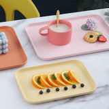 Kitchen Serving Tray Wheat Straw Rectangular Nordic Style Cupcake Fruit Snack Tea Tray for Home Office Restaurant Light Blue L (Approx. 38x27cm / 15.0x10.6in) In Australia - Darrahopens