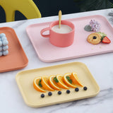 Kitchen Serving Tray Wheat Straw Rectangular Nordic Style Cupcake Fruit Snack Tea Tray for Home Office Restaurant Light Blue S (Approx. 25x17cm / 9.8x6.7in)