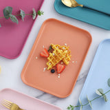 Kitchen Serving Tray Wheat Straw Rectangular Nordic Style Cupcake Fruit Snack Tea Tray for Home Office Restaurant Light Blue S (Approx. 25x17cm / 9.8x6.7in)