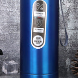 Vacuum Cup Stainless Steel Portable Large Mouth Insulated Bottle with Hand String for Business Travel Office Daily Blue 1000ml